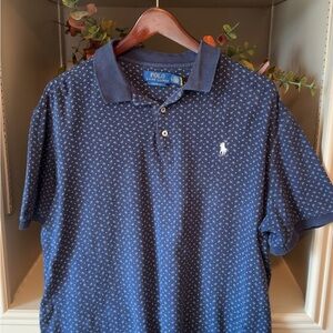 Polo by Ralph Lauren Men's Dark Blue Patterned Polo Shirt🔥